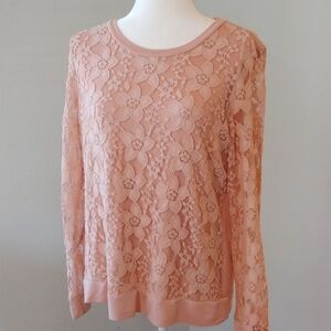 Adrianna Papell Pink Lace Long Sleeve Blouse Top in Women's Medium